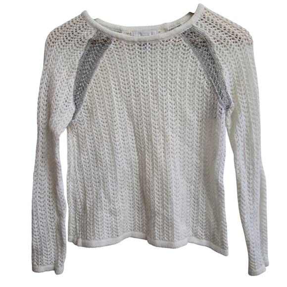 Design History Open Knit Sweater S Metallic Crotchet Soft Sheer Dainty Boho - Picture 1 of 9